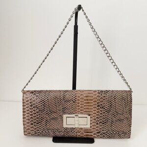 Snake Print Shoulder Bag Brown With Chain Gold Hardware